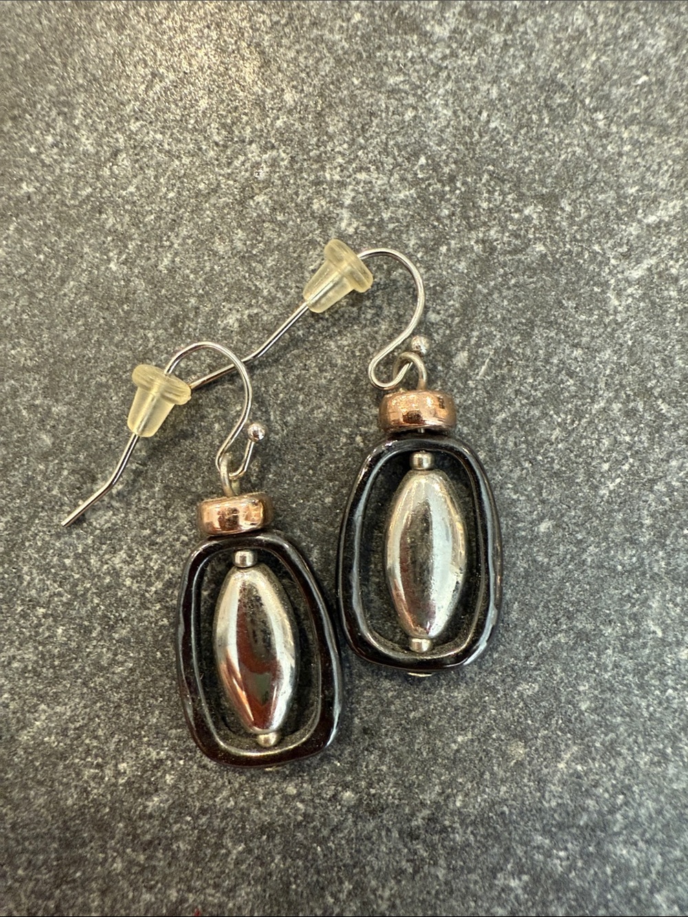 Chico’s Mixed Metal Silver Black and Rose Gold Toned Dangle Earrings